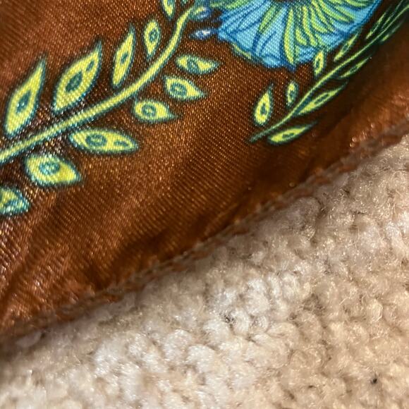 Brown and blue green floral satin square scarf neckerchief, bohemian boho chic - Picture 6 of 9